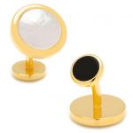 Double Sided Gold Mother of Pearl Round Beveled Cufflinks.jpg
